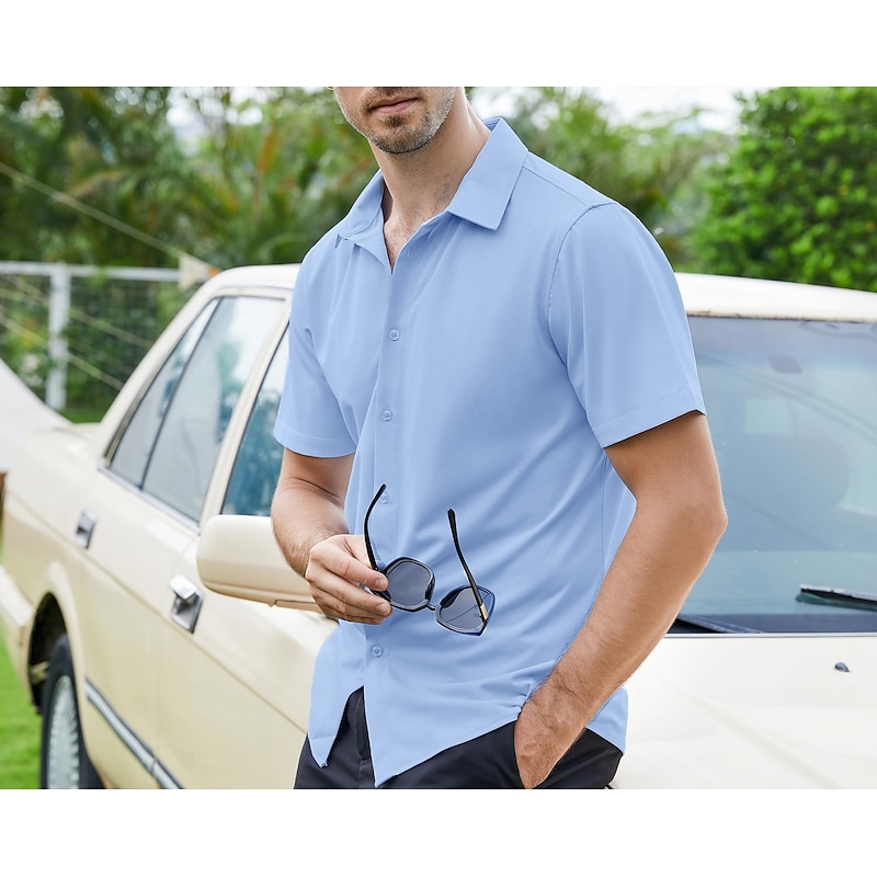 Men's Dress Shirt Non Iron Shirt Collared Shirt Button Up Shirt Stretch Graphic Prints Wedding Party Black White Yellow Wine Short Sleeve Square Neck All Seasons Clothing Apparel2