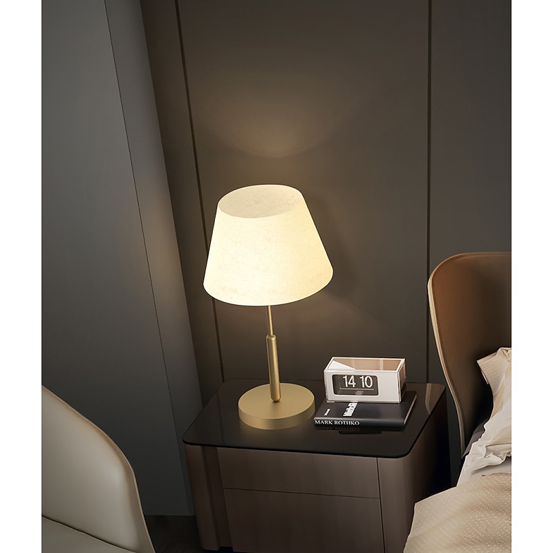 LED Table Lamp Gold Brass Fabric Modern Warm White Bedside Table Lamp Applicable to Living Room Bedroom Office Bedside Cabinet and Bookcase 110-240V3