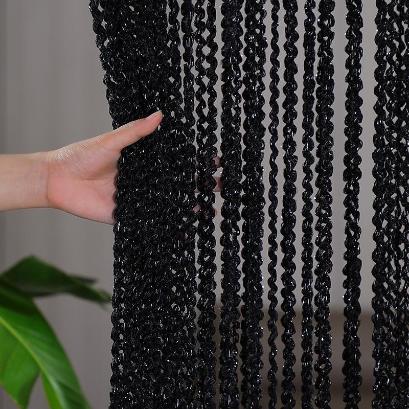 Black Beaded Curtains String Curtain Doorway Curtain Tassels Beaded Curtain, Boho Macrame Sliding Door Curtain Wedding Tapestry Decoration, Room Divider for Pergola Outdoor Patio