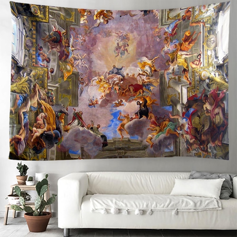 Vintage Renaissance Ceiling Hanging Tapestry Wall Art Large Tapestry Mural Decor Photograph Backdrop Blanket Curtain Home Bedroom Living Room Decoration3