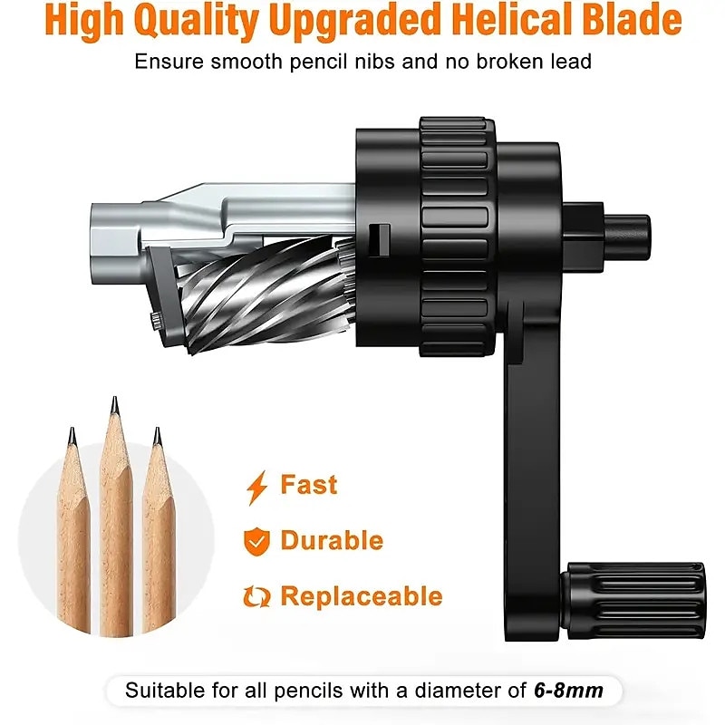 Manual Pencil Sharpener - Stronger Helical Blade for Fast Sharpening of Colored/Art Pencils - Perfect for School Classroom Home & Artists4