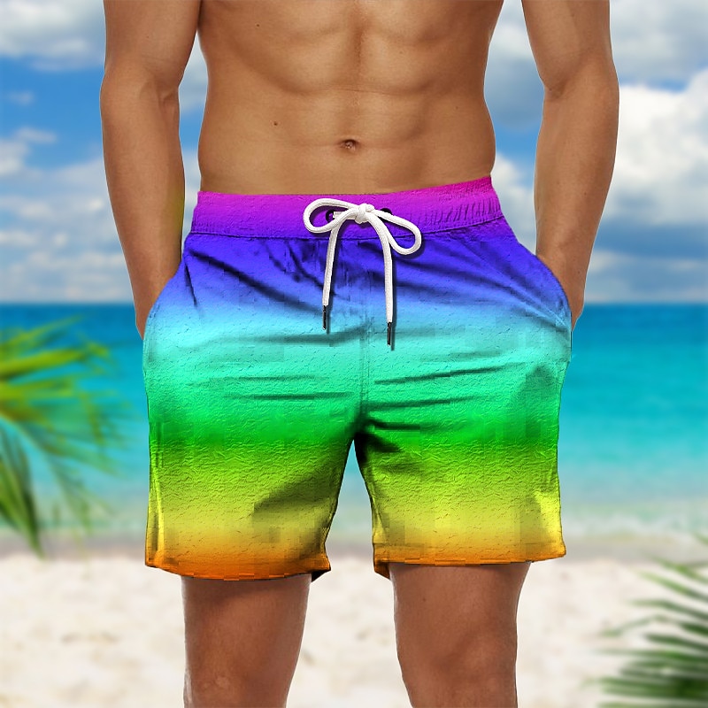 Men's Gradient Graphic Prints Swim Trunks Swim Shorts Board Shorts Mid Waist Hawaiian Boho Casual Daily Holiday Drawstring with Mesh lining Elastic Waist Designer Clothing Apparel3