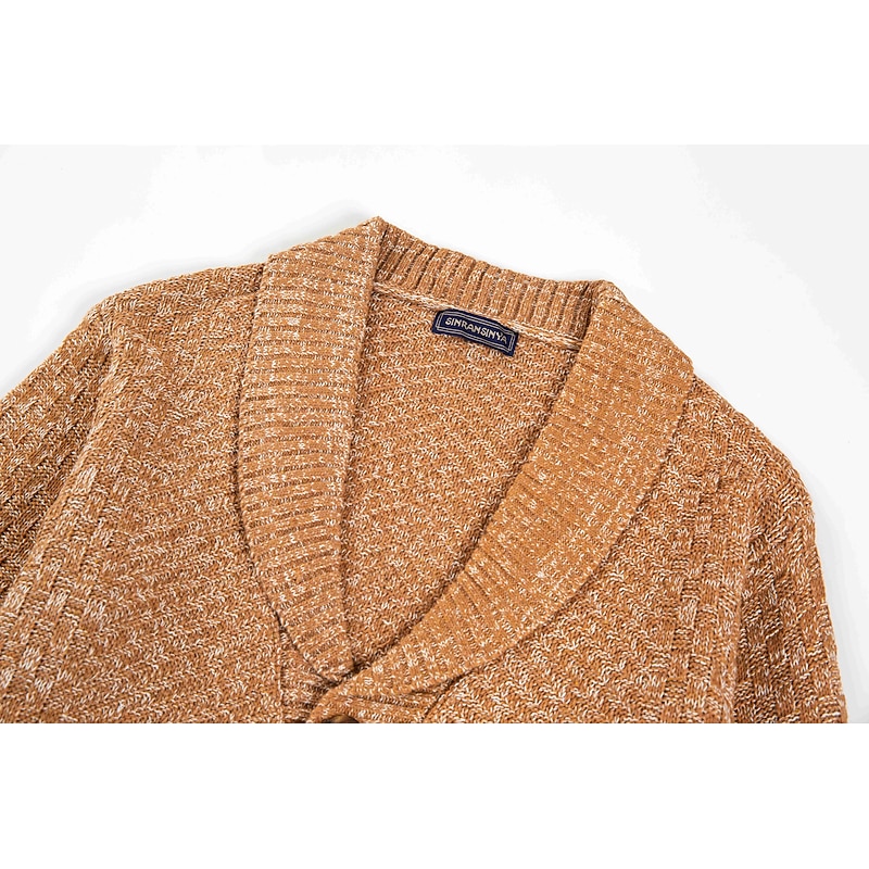 Male Cardigan Sweater Cardigan Sweater Jacket Chunky Knit Regular Buttons Solid / Plain Color Shawl Collar Clothing Apparel Fall & Winter Dark Navy Brown M L XL4