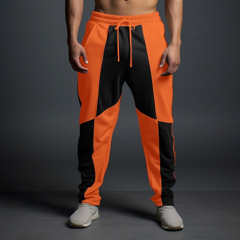Men's Sweatpants Joggers Trousers Straight Leg Sweatpants Patchwork Drawstring Elastic Waist Color Block Comfort Breathable Casual Daily Holiday Sports Fashion White Orange4