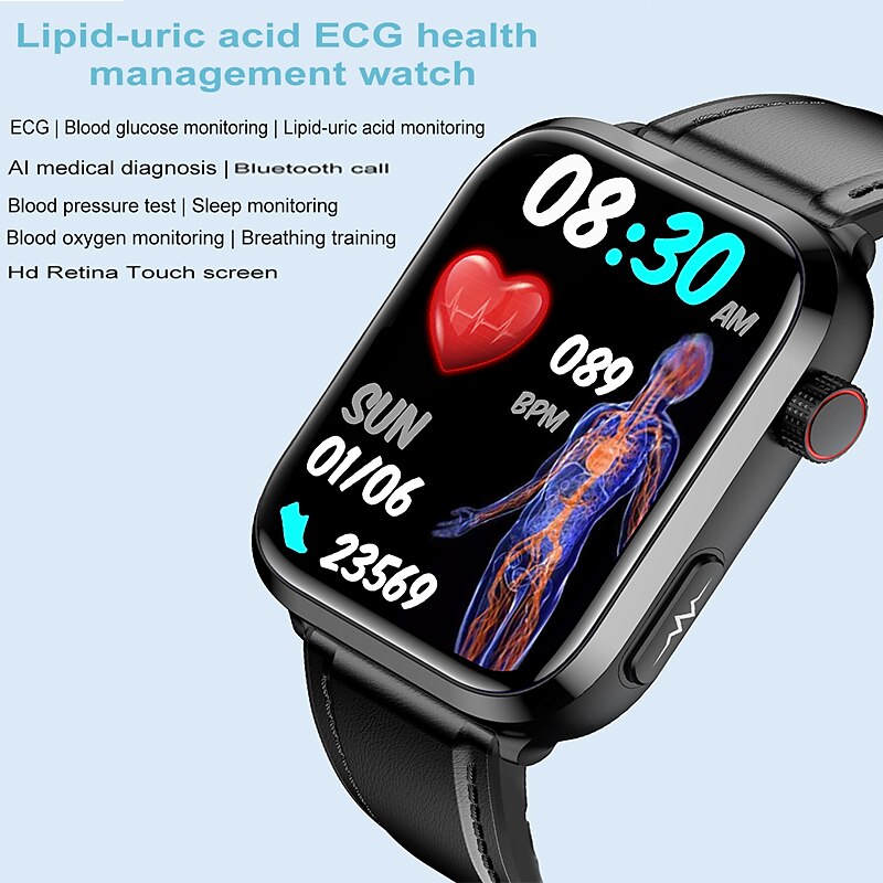 iMosi ET210 Smart Watch 1.91 inch Smartwatch Fitness Running Watch Bluetooth ECG+PPG Temperature Monitoring Pedometer Compatible with Android iOS Women Men Long Standby Hands-Free Calls Waterproof IP2