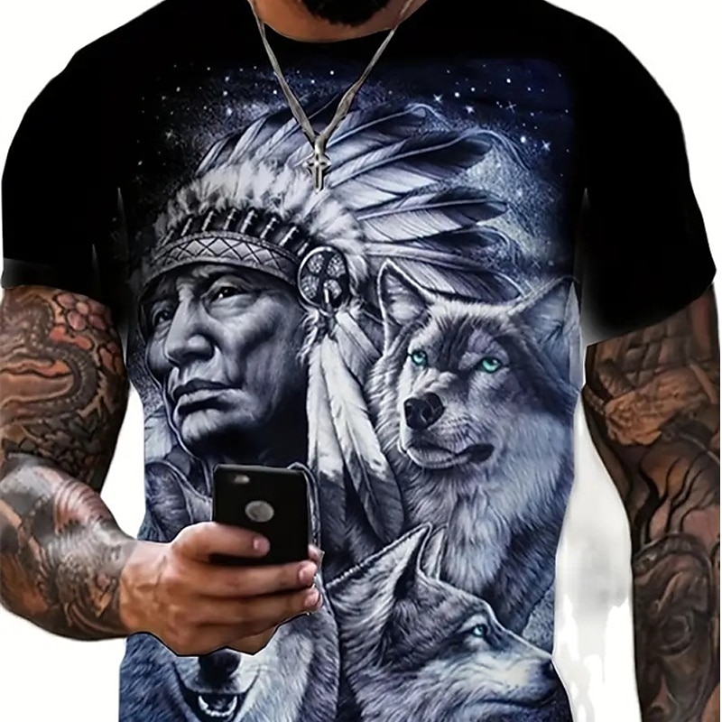 Men's Graphic Tribal T Shirt Short Sleeve T shirt 3D Print Crew Neck Shirt Vintage Fashion Designer Outdoor Daily Sports Blue Purple Brown Spring & Summer Clothing Apparel S M L XL 2XL 3XL4