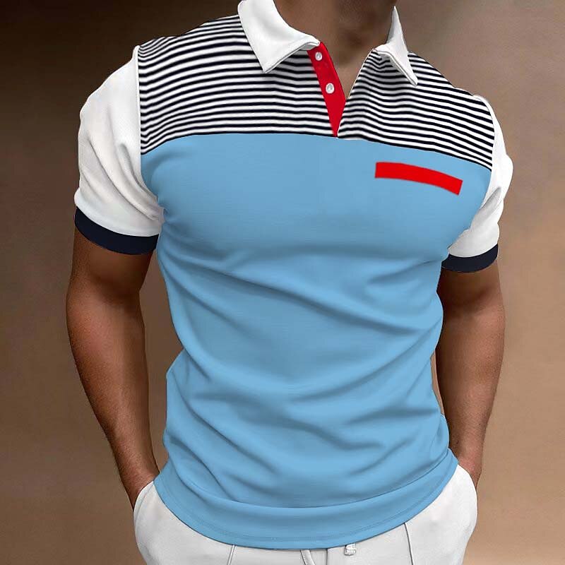 Men's Polo Golf Shirt Casual Sports Lapel Classic Short Sleeve Fashion Basic Color Block Stripes Patchwork Stripe Summer Regular Fit Wine Black White Yellow Blue Polo3