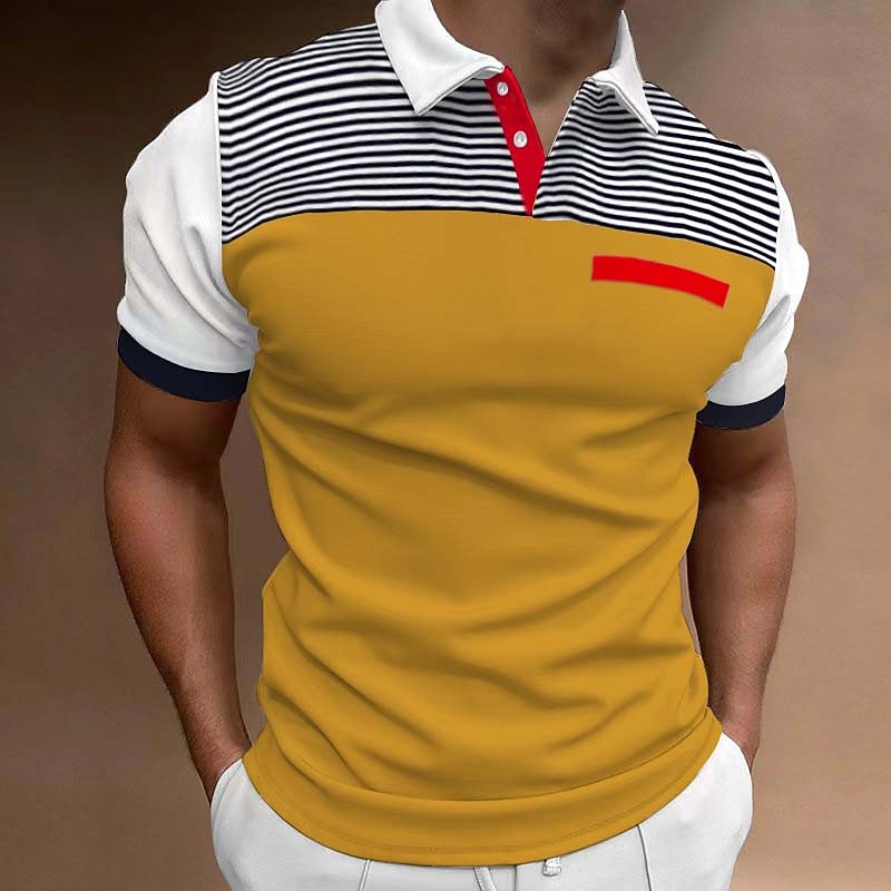 Men's Polo Golf Shirt Casual Sports Lapel Classic Short Sleeve Fashion Basic Color Block Stripes Patchwork Stripe Summer Regular Fit Wine Black White Yellow Blue Polo4