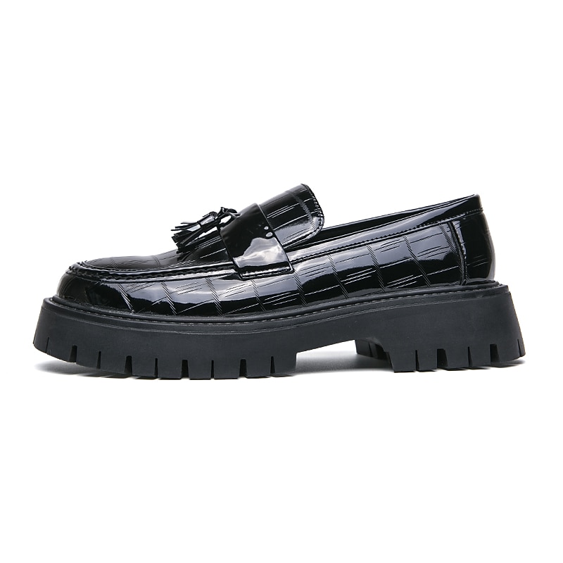 Men's Dress Loafers & Slip-Ons Tassel Shoes Lug Sole British Office & Career PU Leather Height Increasing Loafers Black Green Spring Fall3