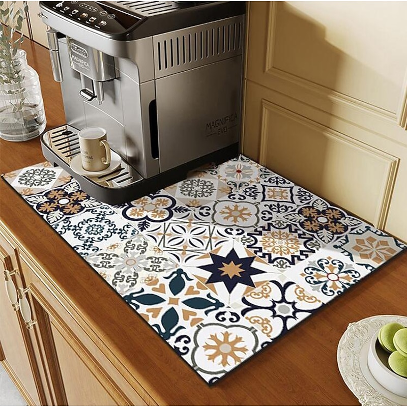 Dish Drying Mat for Kitchen Coffee Bar, Absorbent Quick-drying Reversible Dish Mat2