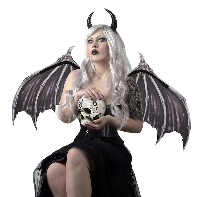 Halloween Wings Demon Bone Skeleton Folding Batpunk Fallen Angel Evil Festival Carnival Props Men and Women Halloween Carnival Ball Props Foldable Black and White Non woven Fabric Demon Bone Wings
