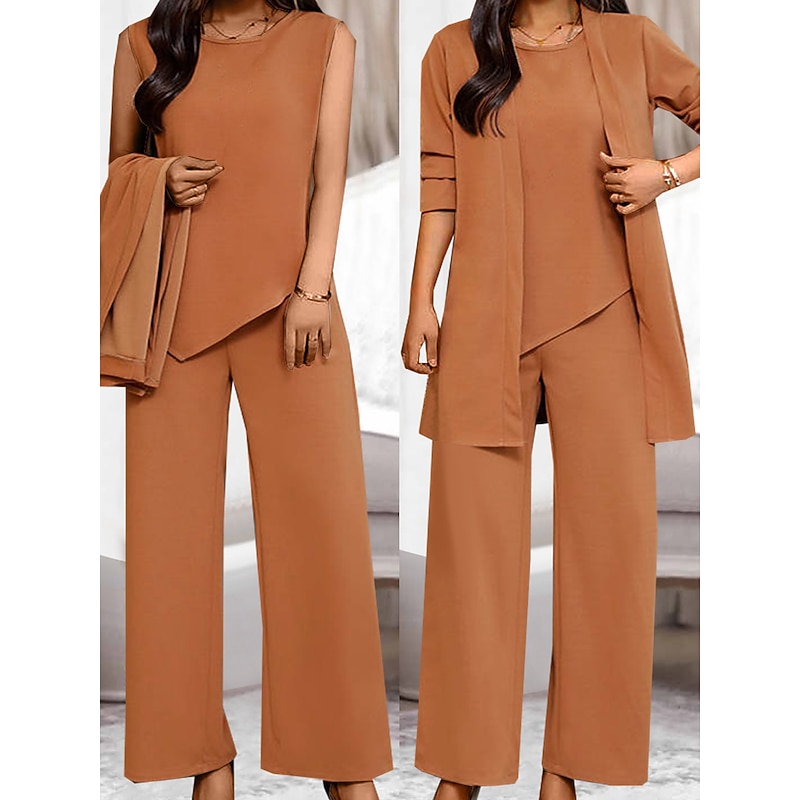 Women's Loungewear Sets 3 Pieces Pure Color Fashion Casual Comfort Street Daily Date Breathable Crew Neck Long Sleeve Pant Pocket Summer Spring3