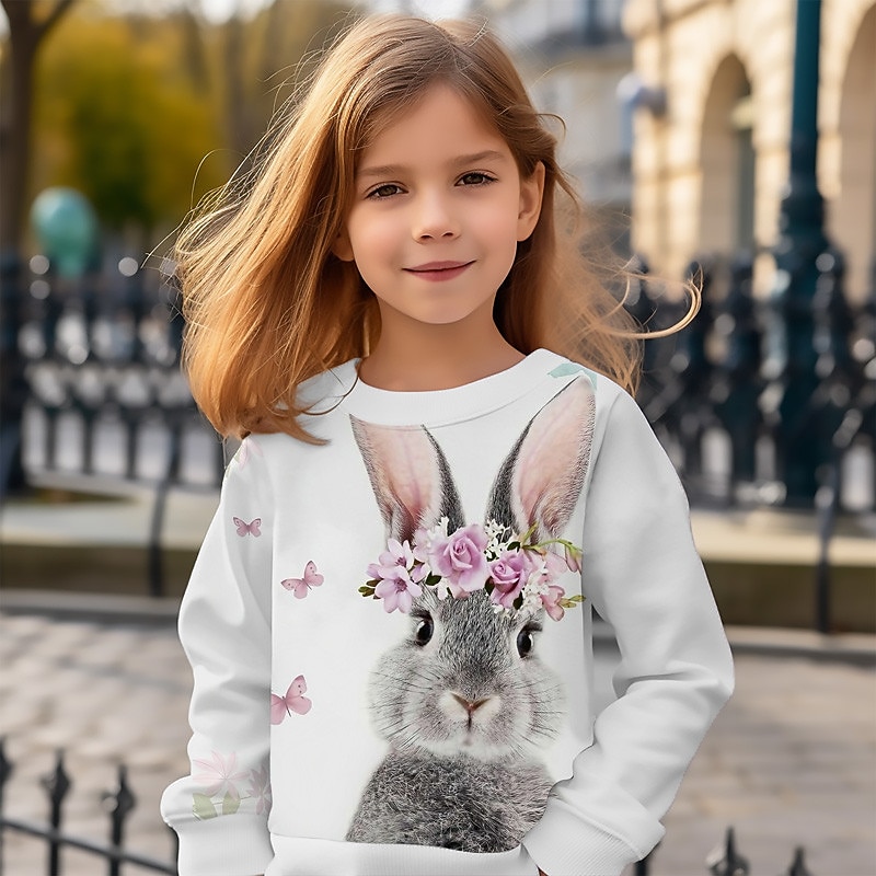 Girls' 3D Animal Rabbit Bunny Sweatshirt Long Sleeve 3D Print Summer Fall Fashion Streetwear Adorable Kids 3-12 Years Outdoor Casual Daily Regular Fit
