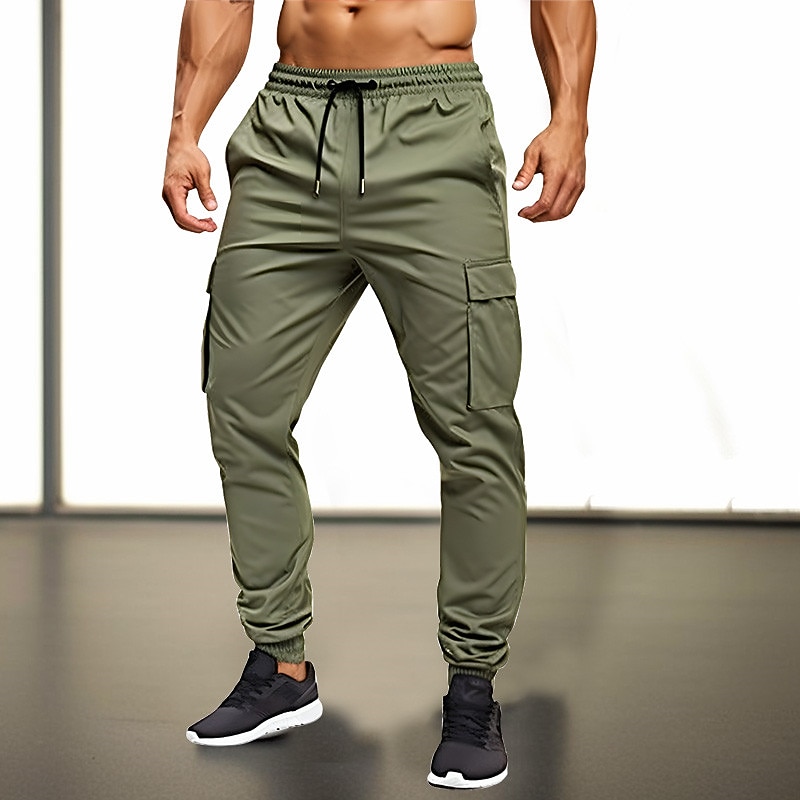 Men's Sweatpants Joggers Trousers Drawstring Elastic Waist Multi Pocket Plain Comfort Breathable Casual Daily Holiday Sports Fashion ArmyGreen Black2
