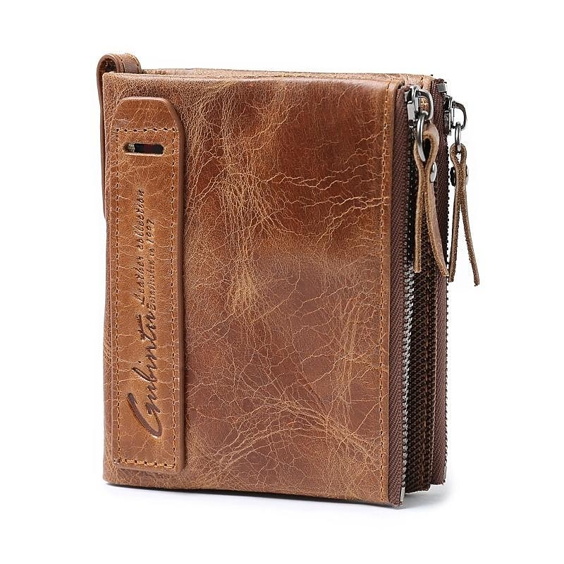 GUBINTU Men Short Wallet Genuine Leather Enterprises Fashion Wallet Crazy Horse Cowhide Double Zipper Wallet2