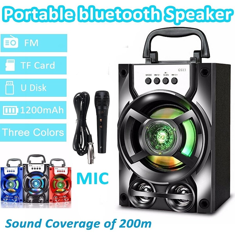 Bluetooth 5.1v Portable PA Speaker With/without Microphone Color Changing LED Light Rechargeable Karaoke Machine Supports TF Card/USB FM , Perfect for Party3