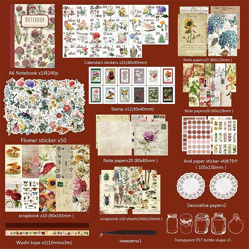 256Pcs / Set Retro Plant Sticker Book Creative INS Style Hand Account Material Paper Decorative Stickers4
