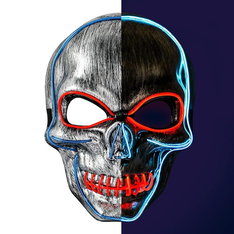 Halloween LED Mask Light Up Hacker Purge Mask LED Scary Skull Mask for Cosplay Costumes Festival Carnival Party Gifts Kids Men Women2