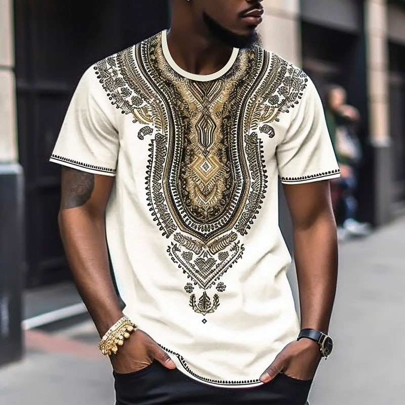 Men's Graphic Color Block Tribal T Shirt Short Sleeve T shirt 3D Print Crew Neck Shirt Fashion Designer Ethnic Outdoor Daily Sports Black and Red Black White Spring & Summer Clothing Apparel S M L XL