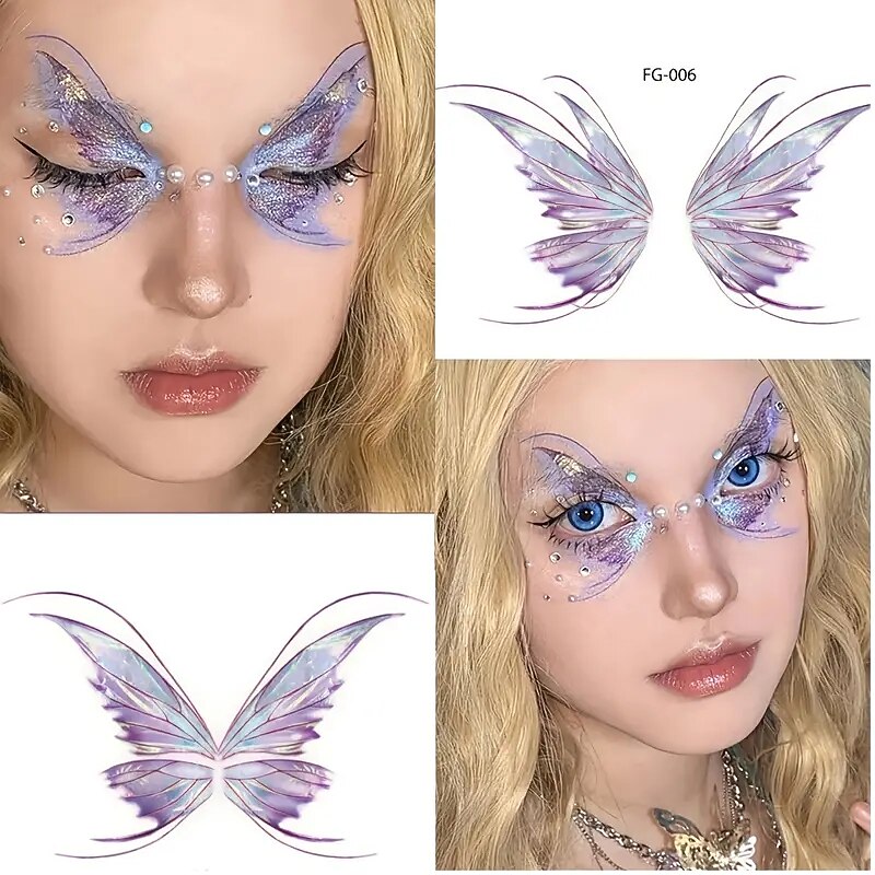 2pcs Shiny Butterfly Face Sticker Tattoo Sticker Cute Glitter Eye Sticker Makeup Tattoo Sticker Festival Prom Glitter Butterfly Sticker