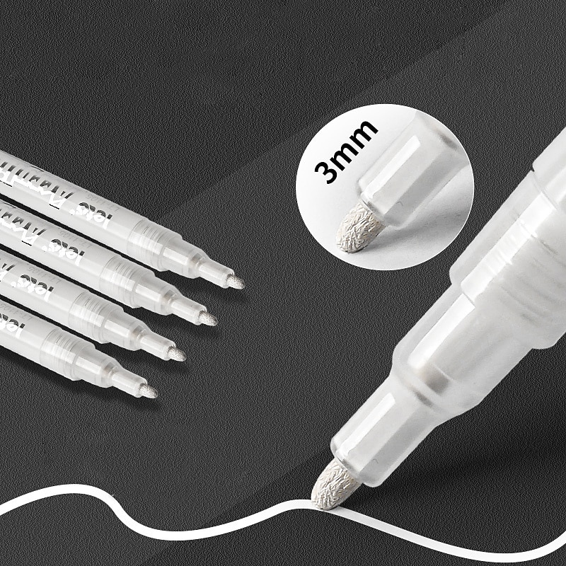 3pcs White Acrylic Marker Pen Mark Modification Drawing Coloring Pen For Students Drawing Record Taking Notes School Office4