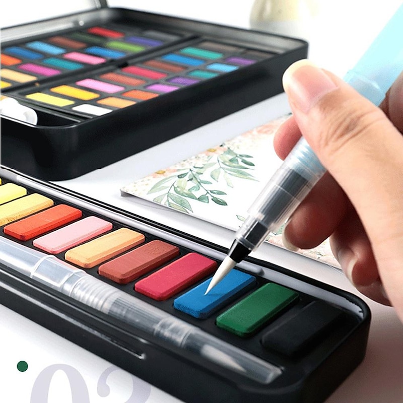 12/18/24Colors Solid Watercolor Paint Set With Paintbrush Portable Watercolor Pigment Set Art Supplies2
