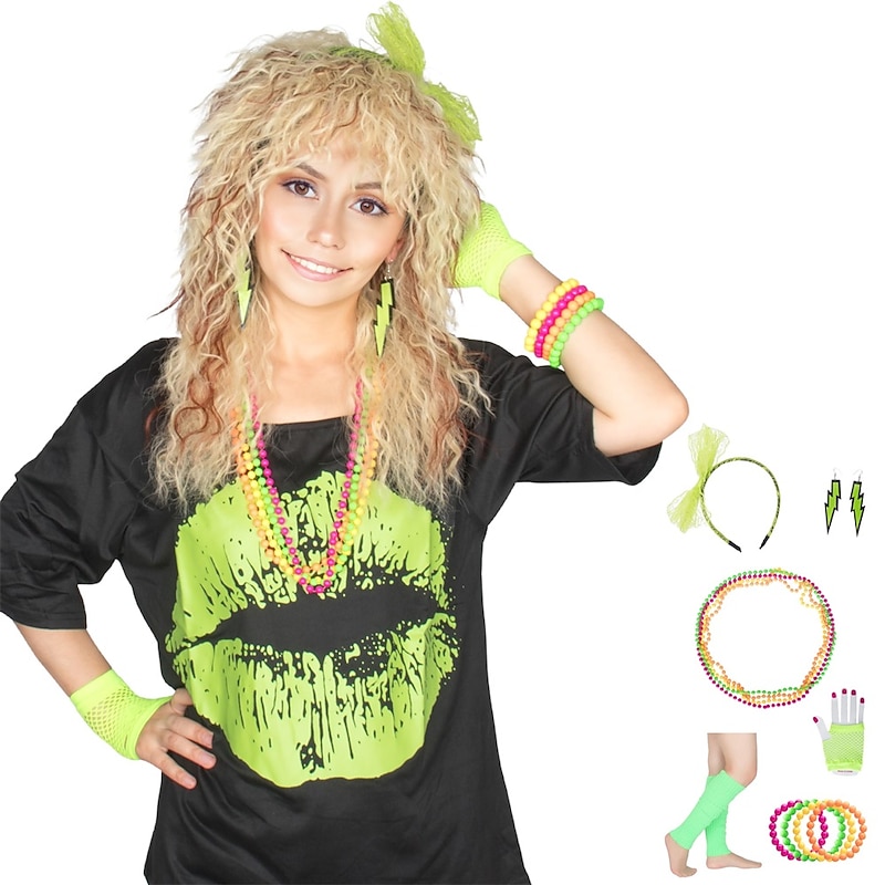 Women 80's Wig Long Curly Blonde Brown Wig for Women 70s 80s Rocker Mullet Hair Funny Party Wig(Only Wigs) Halloween Wigs - Main Image