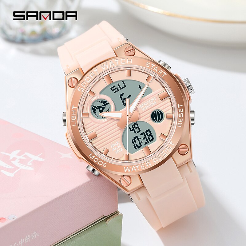 SANDA 6067 Digital Watch Women Sport Chronograph Calendar Lady Quartz Wristwatch 50m Waterproof Female Girl Electronic Clock3