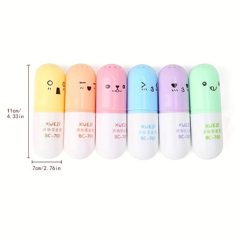 6 Pcs/lot Capsules Highlighter Vitamin Pill Highlight Marker Color Pens Drawing Spot Liner Stationery Office School Supplies2