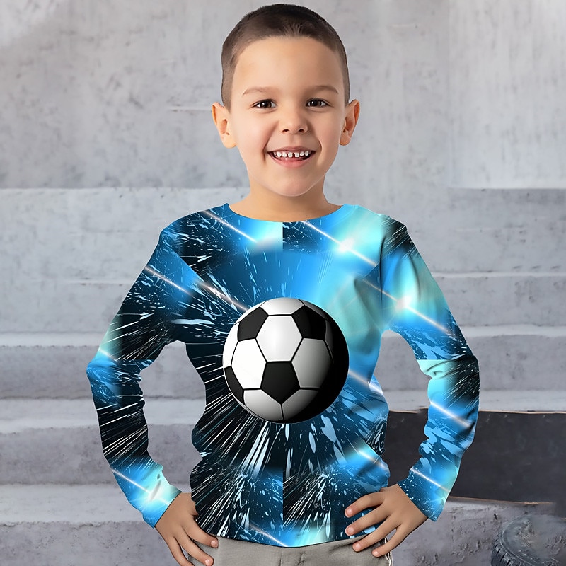 Boys 3D Graphic Football T shirt Tee Long Sleeve 3D Print Summer Spring Fall Sports Fashion Streetwear Polyester Kids 3-12 Years Outdoor Casual Daily Regular Fit