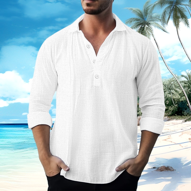 Men's Shirt Linen Shirt Summer Shirt Beach Wear Casual Shirt Plain Vacation Curise White Blue Green Khaki Long Sleeve Turndown Spring & Summer Clothing Apparel2