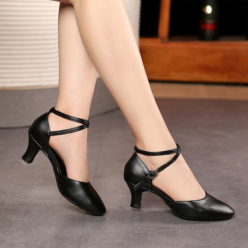 Women's Modern Shoes Performance Party Evening Square Dance Heel Cuban Heel Buckle Adults' Black Silver Dark Red3