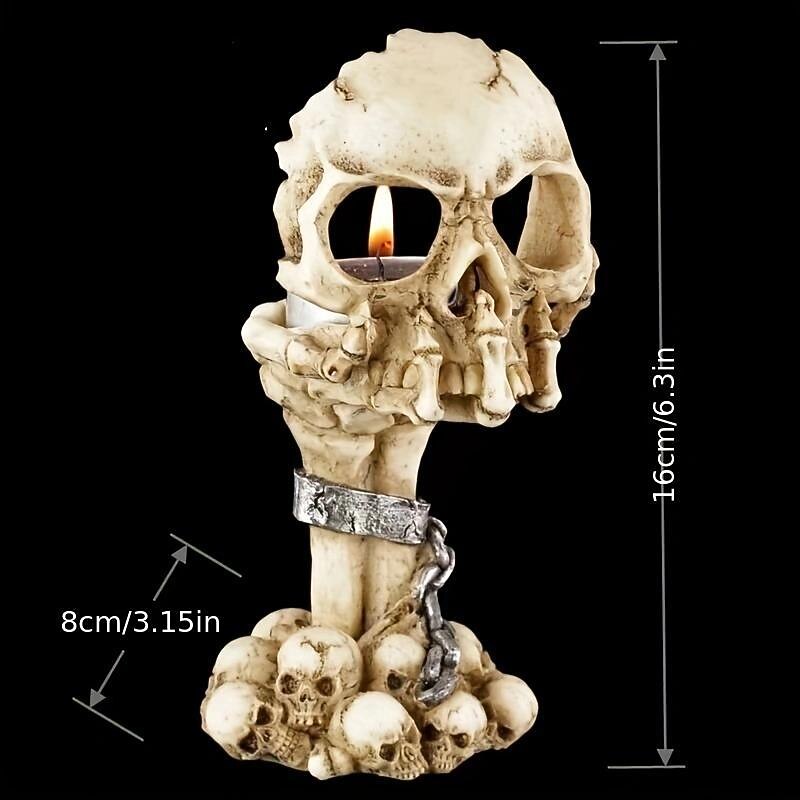 Halloween Skull Candelabra Creative Ghost Head Skull Hand Scented Candle Holder Personality Atmosphere Ornaments, Table Decoration Home Ornaments,goth,Gnome Statue Zombie Gnome Statue ,Fantastic Ornaments Skull ,Skull Head Creative Trick3