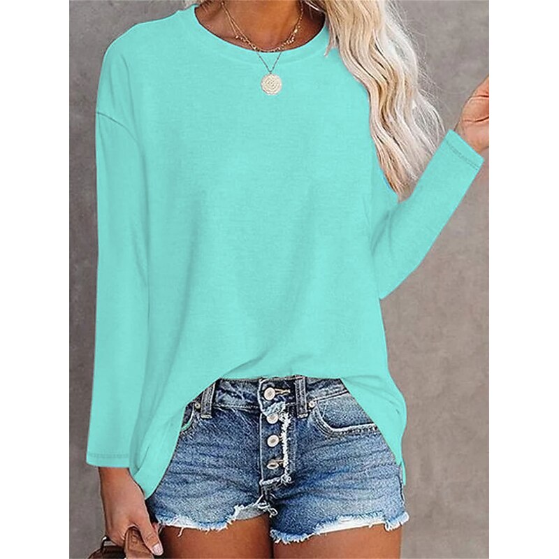 Women's T shirt Long Sleeve Crew Neck Long Sleeve Tunic Solid Color Plain Daily Basic Round Neck Regular Tops Daily Black White Pink Blue Gray Fall & Winter Prefall4