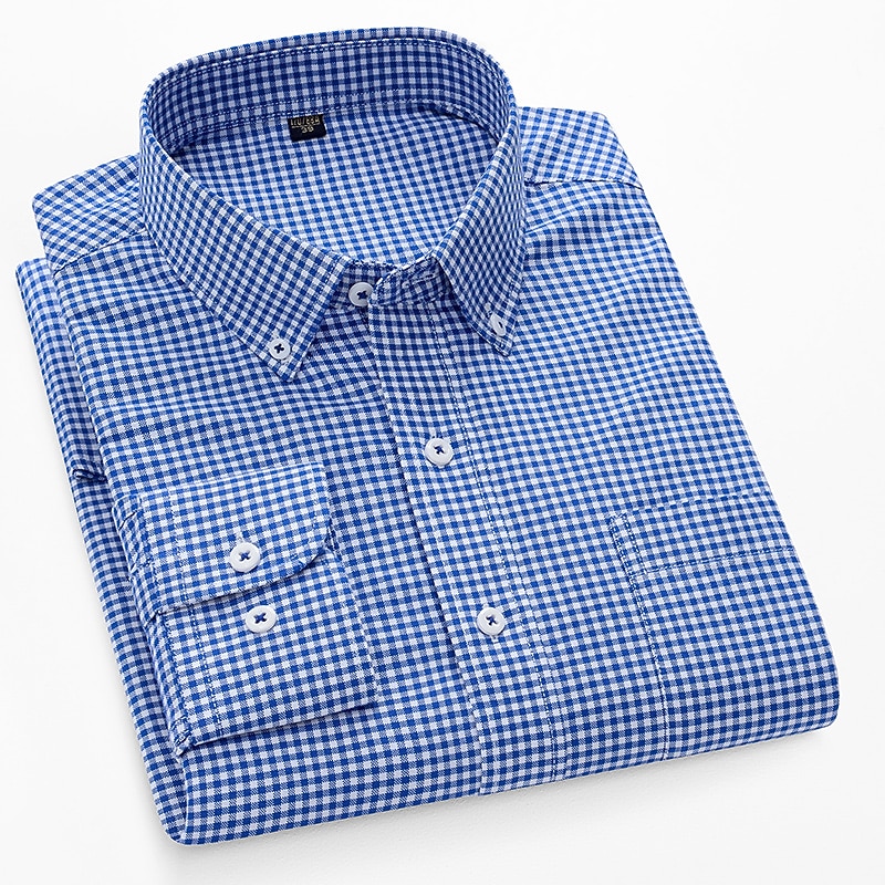 Men's Dress Shirt Button Down Shirt Non Iron Shirt Oxford Shirt Plaid / Striped / Chevron / Round Wedding Office & Career Black Red Blue Long Sleeve Shirt Collar All Seasons Clothing Apparel Print2