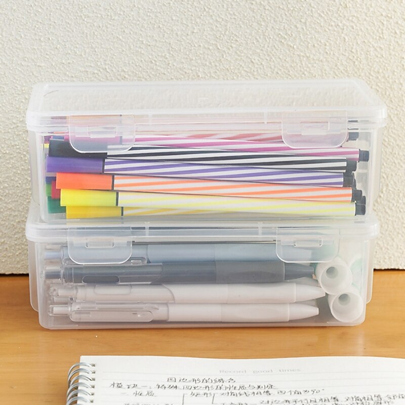 Storage Box Transparent Pencil Case Large Capacity Desktop Organized Double-layer Glasses Case Multi-function Stationery Box3