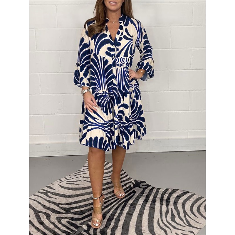 Women's Midi Dress Print Dress Spring Dress Fashion Classic Outdoor Vacation Daily Regular Fit Floral 3/4 Length Sleeve Split Neck Black Blue Green Summer Spring Fall3