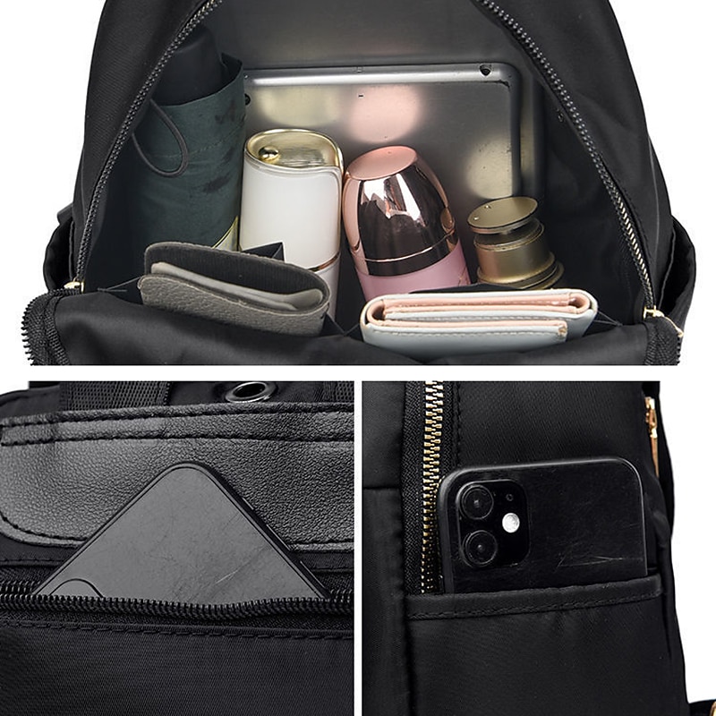 Women's Backpack Mini Backpack Commuter Backpack School Daily Solid Color Oxford Cloth Large Capacity Lightweight Durable Pendant Zipper Black Red Khaki4