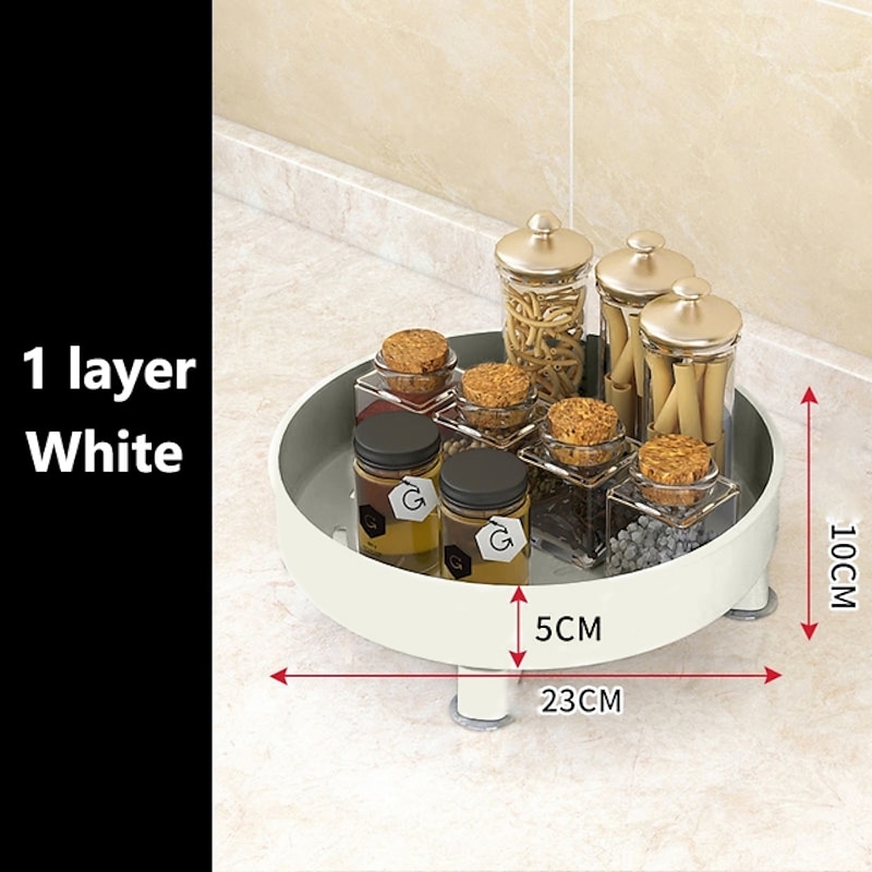 Multifunctional Kitchen 360 Rotating Storage Rack Spice Box Shelf Height Adjustable Bathroom Cosmetics Organizer2