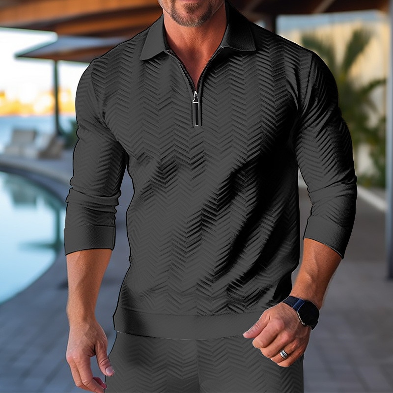 Men's Polo Shirt Quarter Zip Polo Daily Wear Vacation Lapel Long Sleeve Fashion Comfortable Plain Zip Up Summer Spring Regular Fit Black White Blue Gray Polo Shirt3