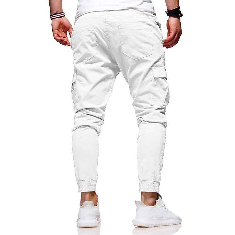Men's Cargo Pants Trousers Elastic Waist Elastic Cuff Plain Comfort Breathable Daily Sports Black White4