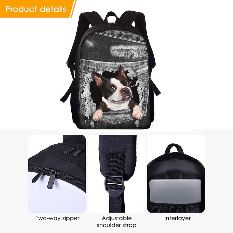 Cute Puppy Print Backpack with Denim Design – Large Capacity School Bag for Girls, Teens, and Dog Lovers, Lightweight Bookbag for Daily Use or Travel3
