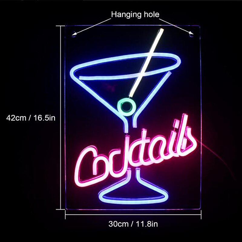 Neon Signs Cocktails LED Sign Blue Cocktail Glass Shaped Neon Light Sign Martini LED Neon Signs Wall Decor Man Cave Neon Bar Signs for Bar Shop Beer Bar Night Club2