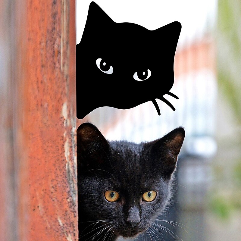 Black Acrylic Peeping Cat Garden Wooden Stake Decoration Cat Head Silhouette Waterproof Outdoor Card Insertion Suitable for Halloween Courtyard Decoration Fence Decoration Available All Seasons 1PC2