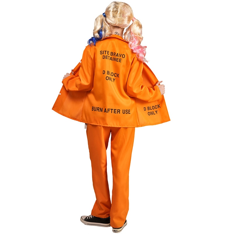 Couples Prisoner Harley Quinn Halloween Group Couples Costumes Men's Women's Movie Cosplay Cosplay Costumes Orange Top Pants Halloween Carnival Masquerade3