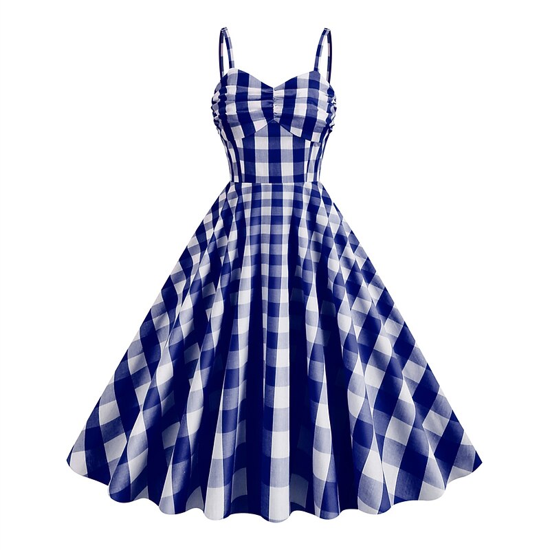 Retro Vintage 1950s Rockabilly A-Line Dress Swing Dress Halter Plaid Checkered Checkered Gingham Fancy Dress Women's Masquerade Casual Daily Bachelorette Party Adults' Dress Homecoming Dresses Spring2