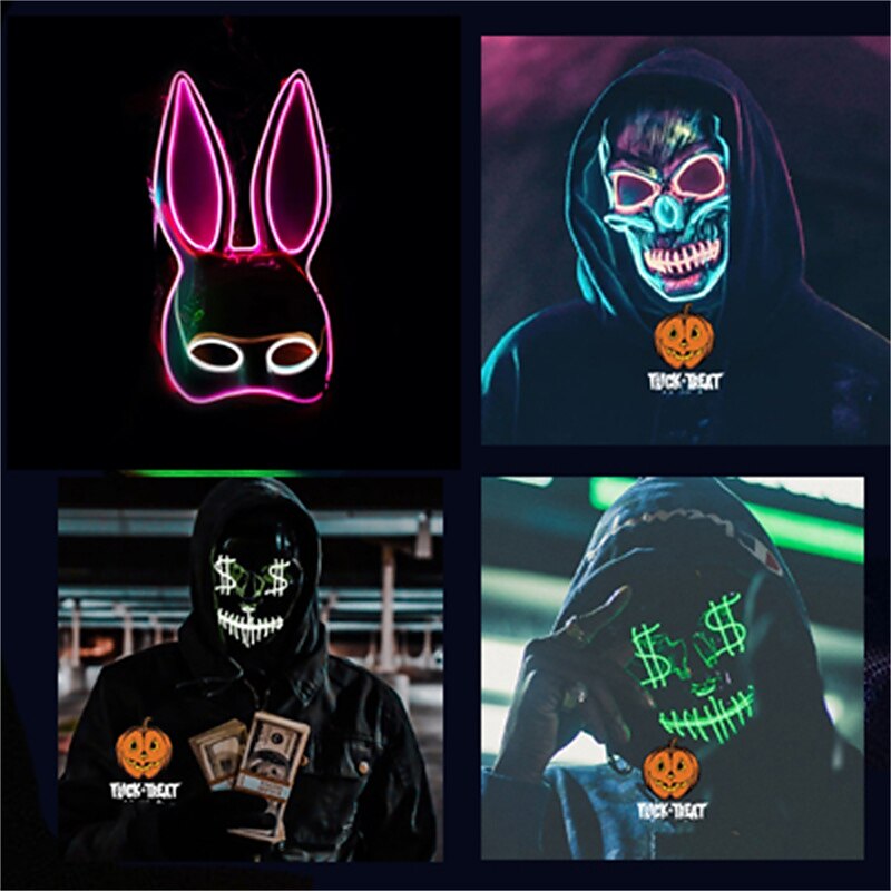 Halloween Neon Mask Led Mask Masque Masquerade Party Masks Light Glow In The Dark Funny Masks