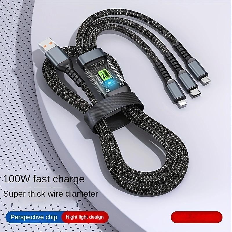 100W Super Fast Charging Cable 3 in 1 Braided Data Cable for Xiaomi Huawei 6A Quick Charge Cable Support Data Transfer2