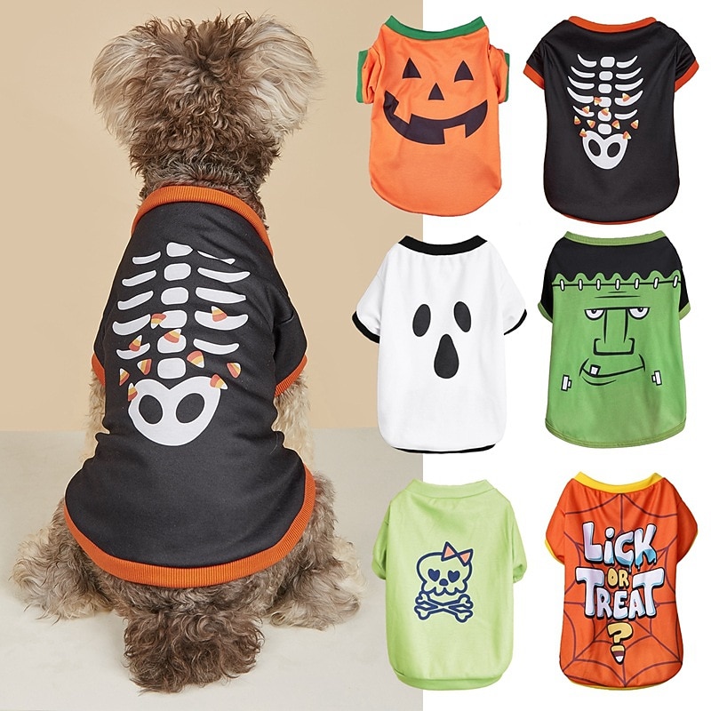 Dog Cat Shirt / T-Shirt Fashion Cool Breathable Soft Washable Comfortable Halloween Outdoor Casual Daily Dog Clothing for Bichon Frise Pomeranian Baby Pet Papillon Small