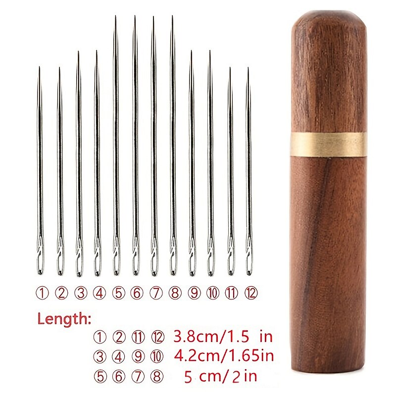 12Pcs Cross Stitch Needle with Wood Needle Case  Leather Needles for Hand Sewing  Long Needles Embroidery Needle Storage2